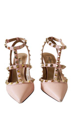 Load image into Gallery viewer, Valentino Garavani Rockstud Pink Grainy Leather Anke T- Strap Pumps 100mm
