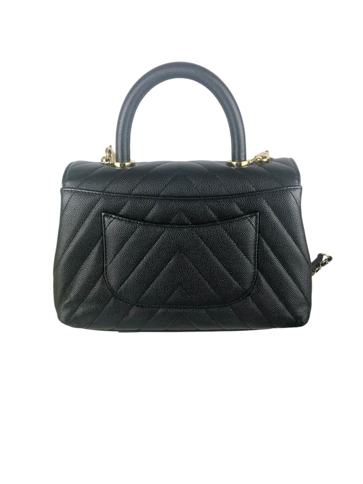 Chanel Coco Handle Small Chevron Quilted Black Caviar, Gold-Tone Hardware