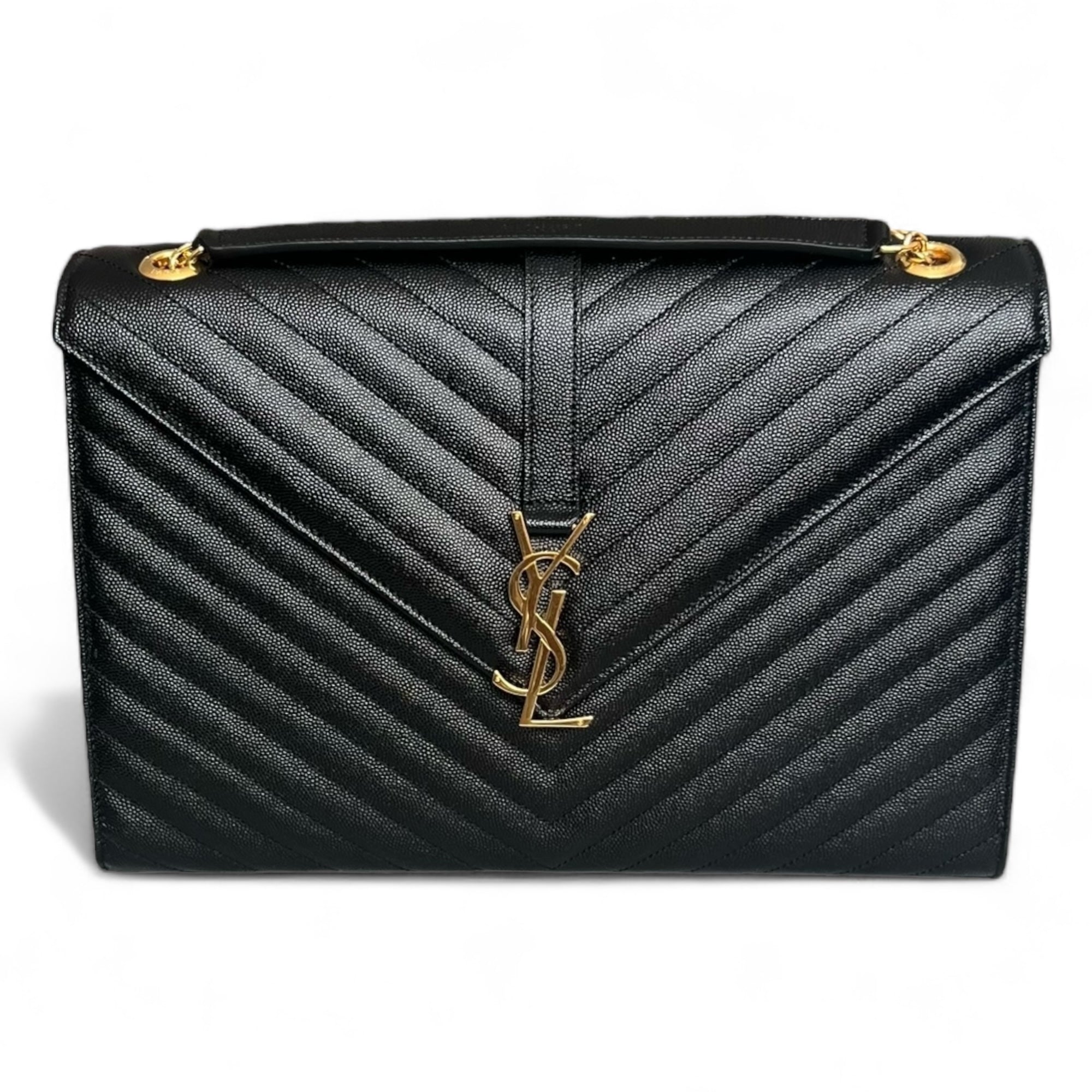 Saint Laurent Envelope Bag Grain de Poudre Chevron Quilted Large YSL