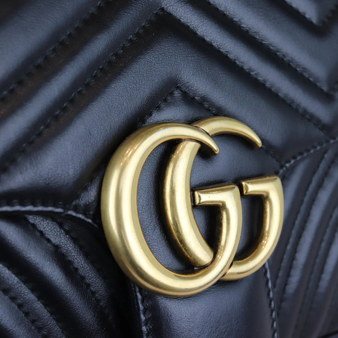 GUCCI GG Marmont Small Shoulder Calfskin Matelasse Black GHW Small