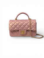 将图片加载到图库查看器，Chanel Mini Top Handle Iridescent Pink Lambskin Gold-tone Hardware

