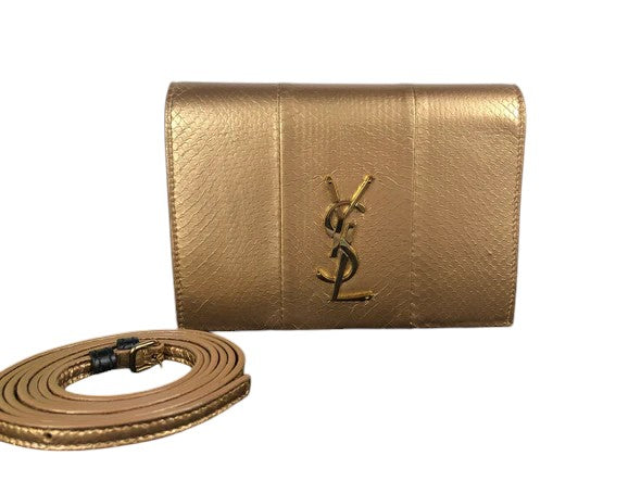 Saint Laurent YSL Wallet On Chain Gold Snakeskin Gold Hardware