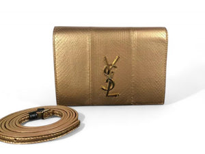 Saint Laurent YSL Wallet On Chain Gold Snakeskin Gold Hardware