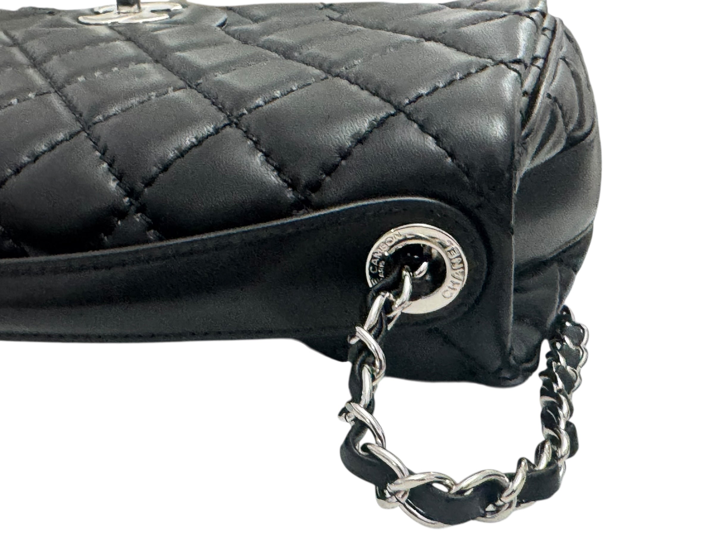 Chanel Easy Carry Flap Bag Black Lambskin Silver-tone Hardware