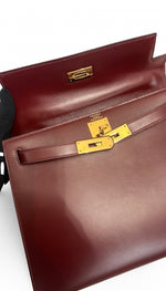 将图片加载到图库查看器，Hermes Vintage Kelly 28 Vintage Bordeaux Box Leather 24kt Gold-Plated Hardware
