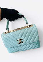 将图片加载到图库查看器，Chanel Trendy CC Small Chevron Sky Blue Lambskin Gold-tone Hardware
