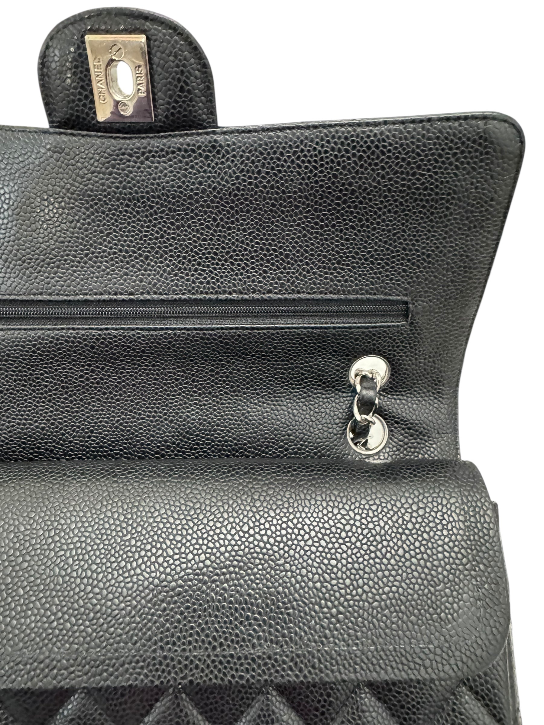 Chanel Timeless Classic Medium M/L Black Caviar Silver-tone Hardware