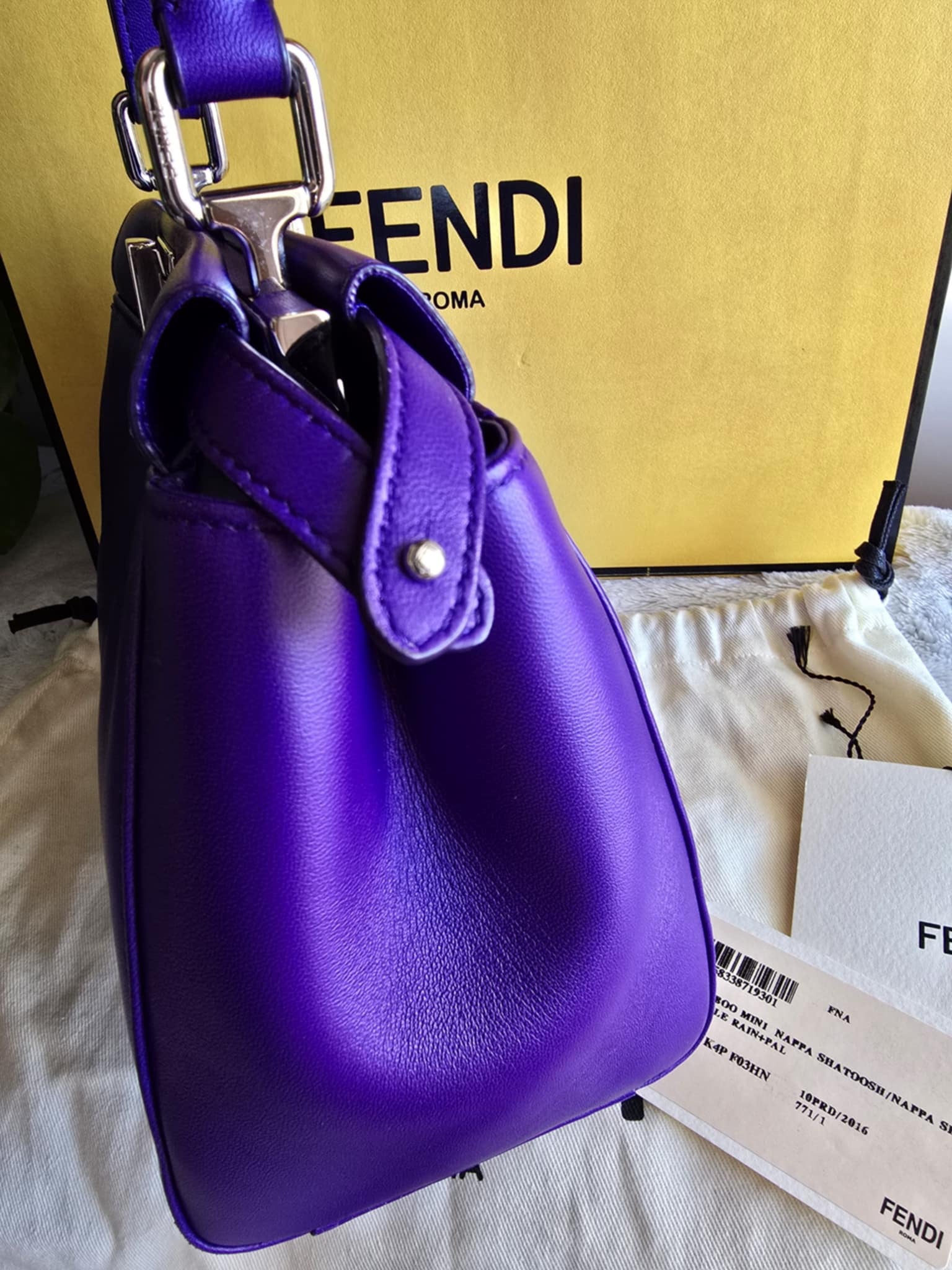 Fendi Peekaboo Mini Nappa Shahtoosh in Purple Rain Silver-tone Hardware