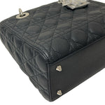 将图片加载到图库查看器，Christian Dior Lady Dior Medium Black Grained Leather/Caviar Silver-tone Hardware
