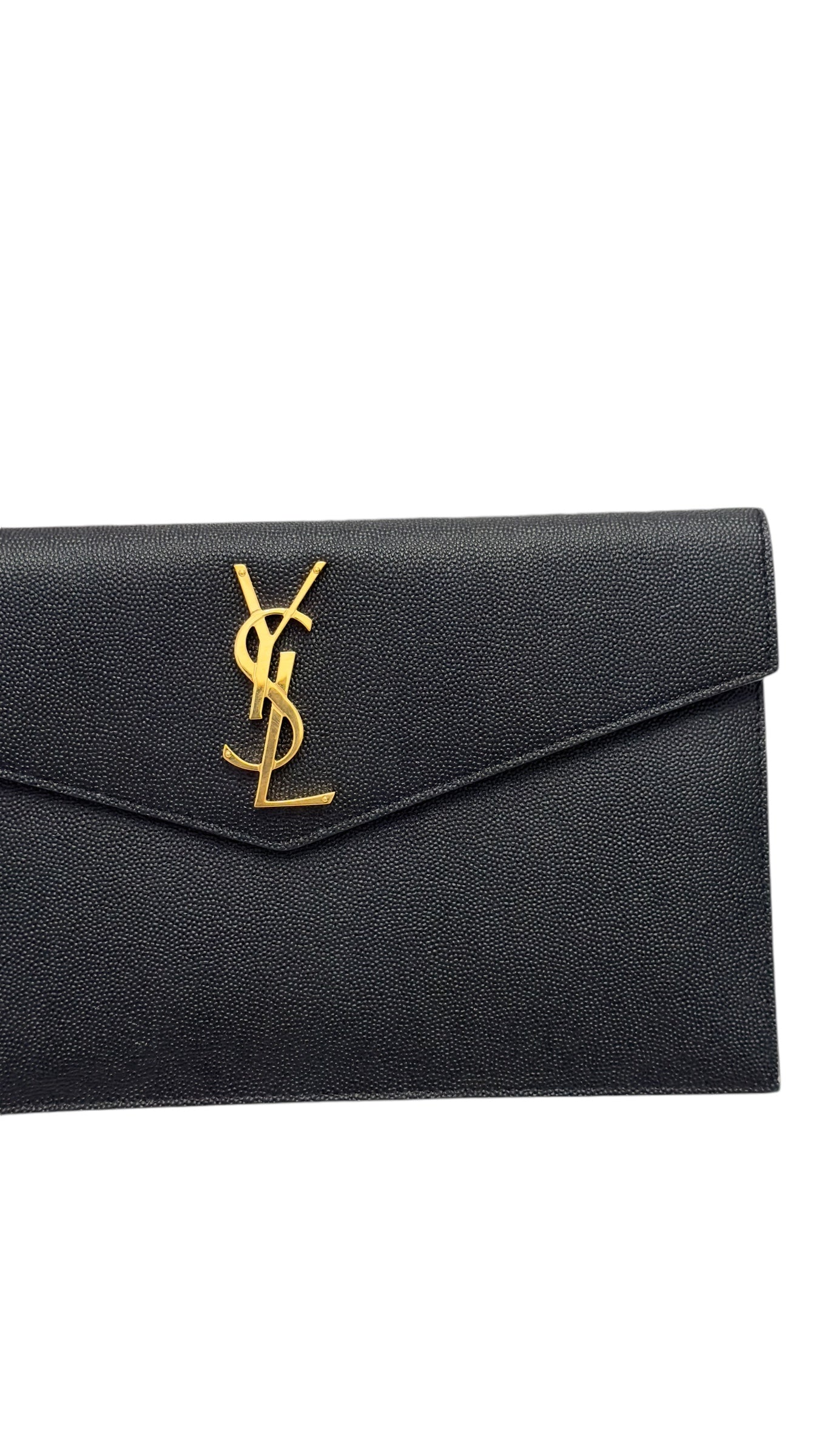 Saint Laurent Uptown Clutch in Black Grain de Poudre Gold-tone Cassandre Hardware