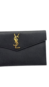 Saint Laurent Uptown Clutch in Black Grain de Poudre Gold-tone Cassandre Hardware