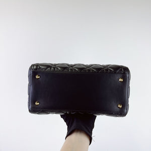 Christian Dior Lady Dior Medium, Black Lambskin Gold-tone Hardware