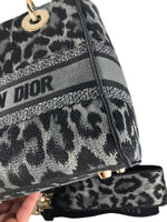 将图片加载到图库查看器，Christian Dior Lady D-Lite Medium Grey and Black Leopard Pattern Mizza Embroidery  Gold-tone Hardware
