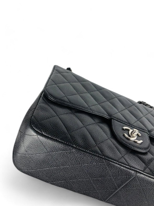 Chanel Timeless Classic Jumbo Black Caviar Silver-tone Hardware