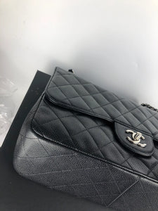 Chanel Timeless Classic Jumbo Black Caviar Silver-tone Hardware