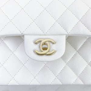 Chanel Timeless Classic Small White Caviar Gold-tone Hardware