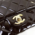 将图片加载到图库查看器，Chanel Classic Mini Black Patent Gold-tone Hardware
