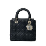 Load image into Gallery viewer, Christian Dior Lady Dior Medium Black Grained Leather/Caviar Silver-tone Hardware
