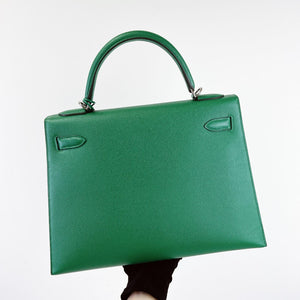 Hermes Kelly Sellier 32 Vert Vertigo Epsom Palladium Hardware