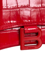 将图片加载到图库查看器，Balenciaga Hourglass XS Handbag,  Lipstick Red Croc-Embossed Calfskin, Red Enamel-plated Hardware
