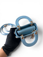 将图片加载到图库查看器，Christian Dior Lady Dior Micro Baby Blue, Gold-tone Hardware
