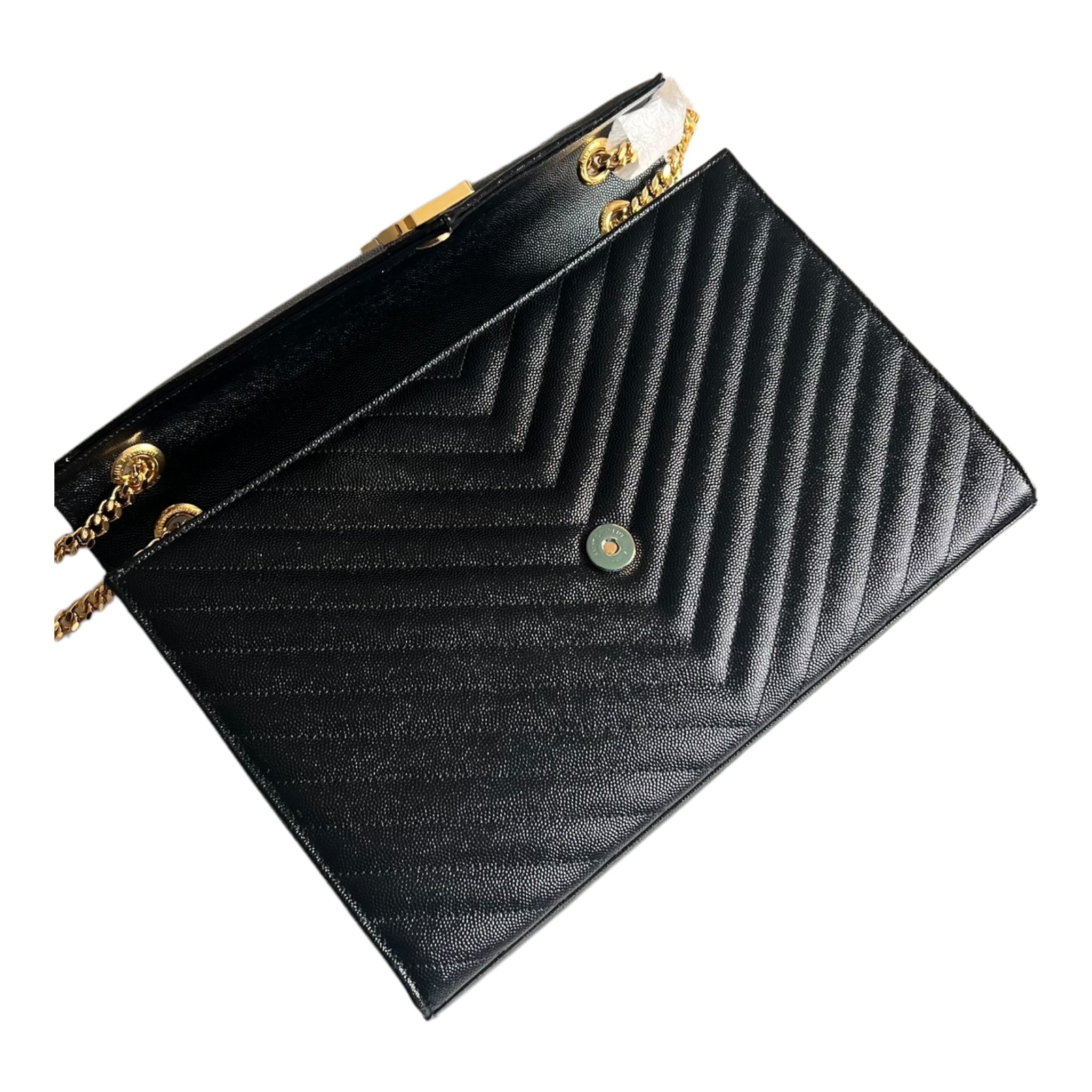 Saint Laurent Envelope Bag Grain de Poudre Chevron Quilted Large YSL