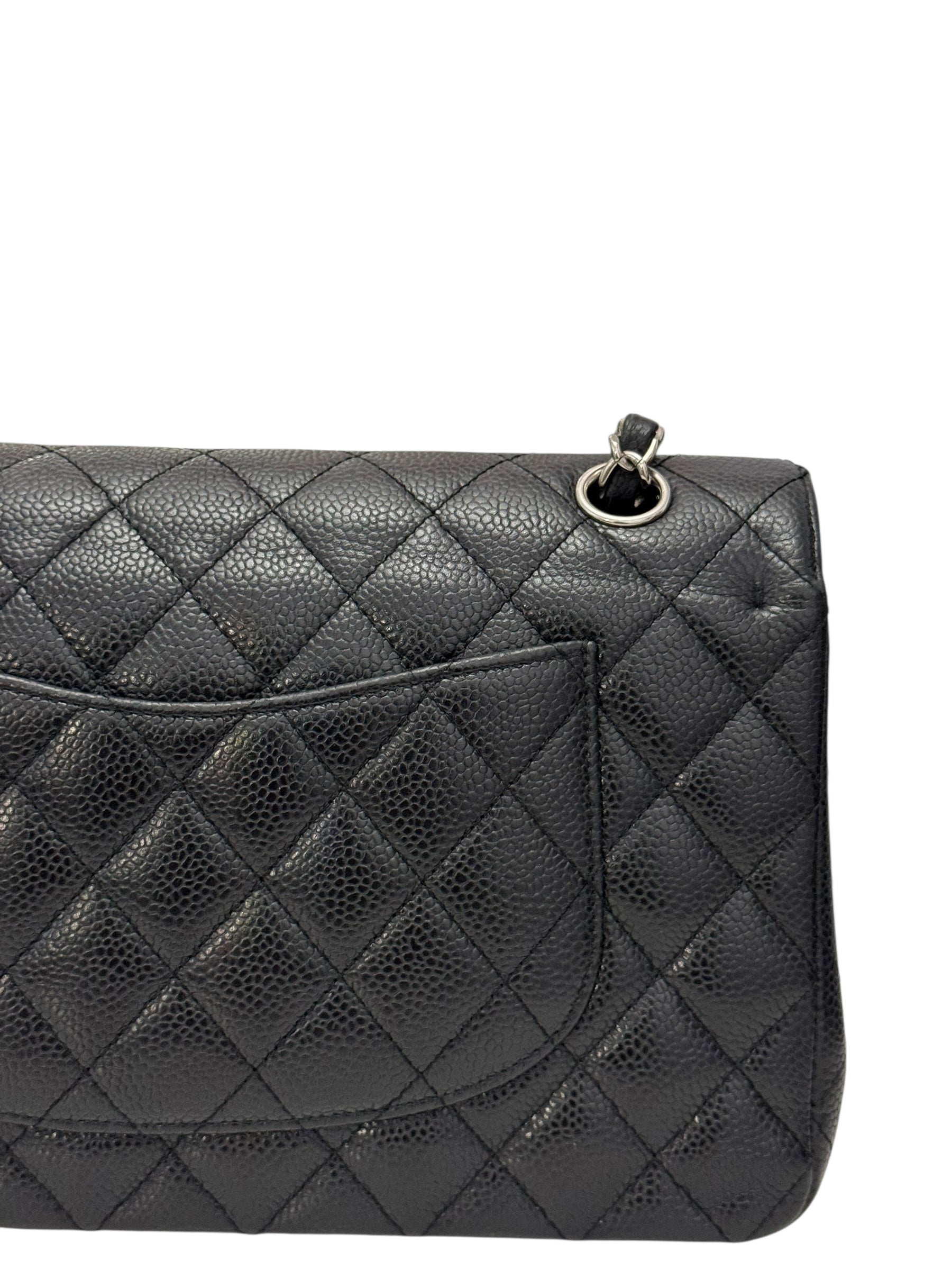 Chanel Timeless Classic Medium M/L Black Caviar Silver-tone Hardware