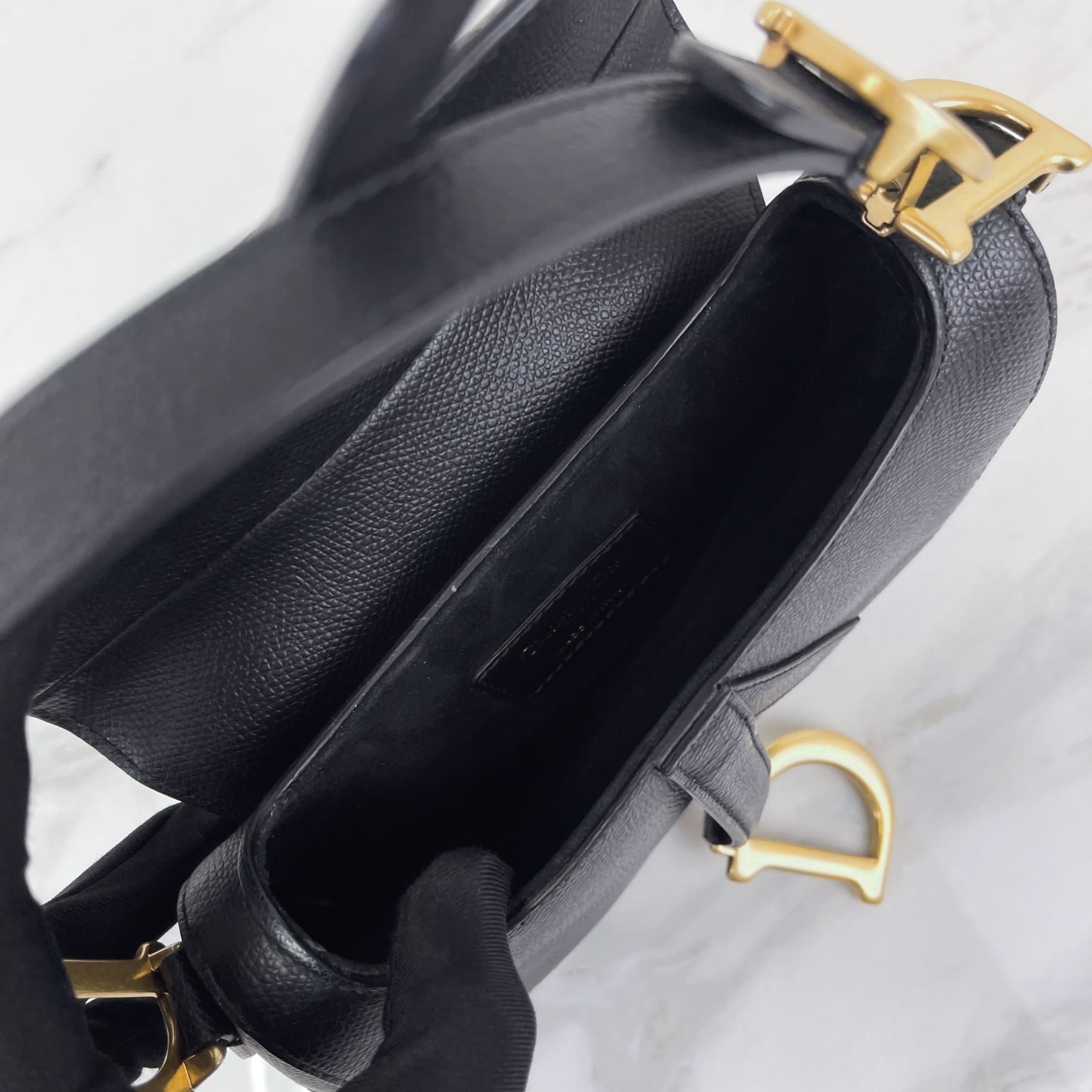 Christian Dior Saddle Mini/Small Black Grained Calfskin Gold-tone Hardware