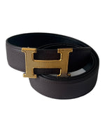 将图片加载到图库查看器，Hermes H Guilloche Belt Bucket and Reversible Leather Strap 32mm
