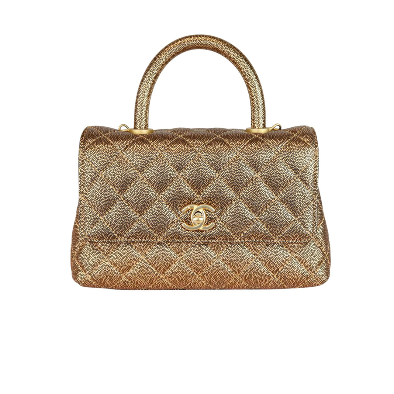 Chanel Coco Handle Mini Diamond Quilted Metallic Gold Caviar, Gold-Tone Hardware