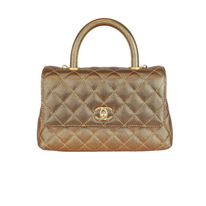 Chanel Coco Handle Mini Diamond Quilted Metallic Gold Caviar, Gold-Tone Hardware