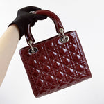 Charger l&#39;image dans la galerie, Christian Dior Lady Dior Medium Bordeaux Patent Silver-tone Hardware
