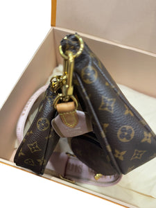 Louis Vuitton Multi Pochette Accessoires Classic Monogram, Pink Strap, Gold-tone Hardware