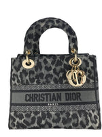 将图片加载到图库查看器，Christian Dior Lady D-Lite Medium Grey and Black Leopard Pattern Mizza Embroidery  Gold-tone Hardware
