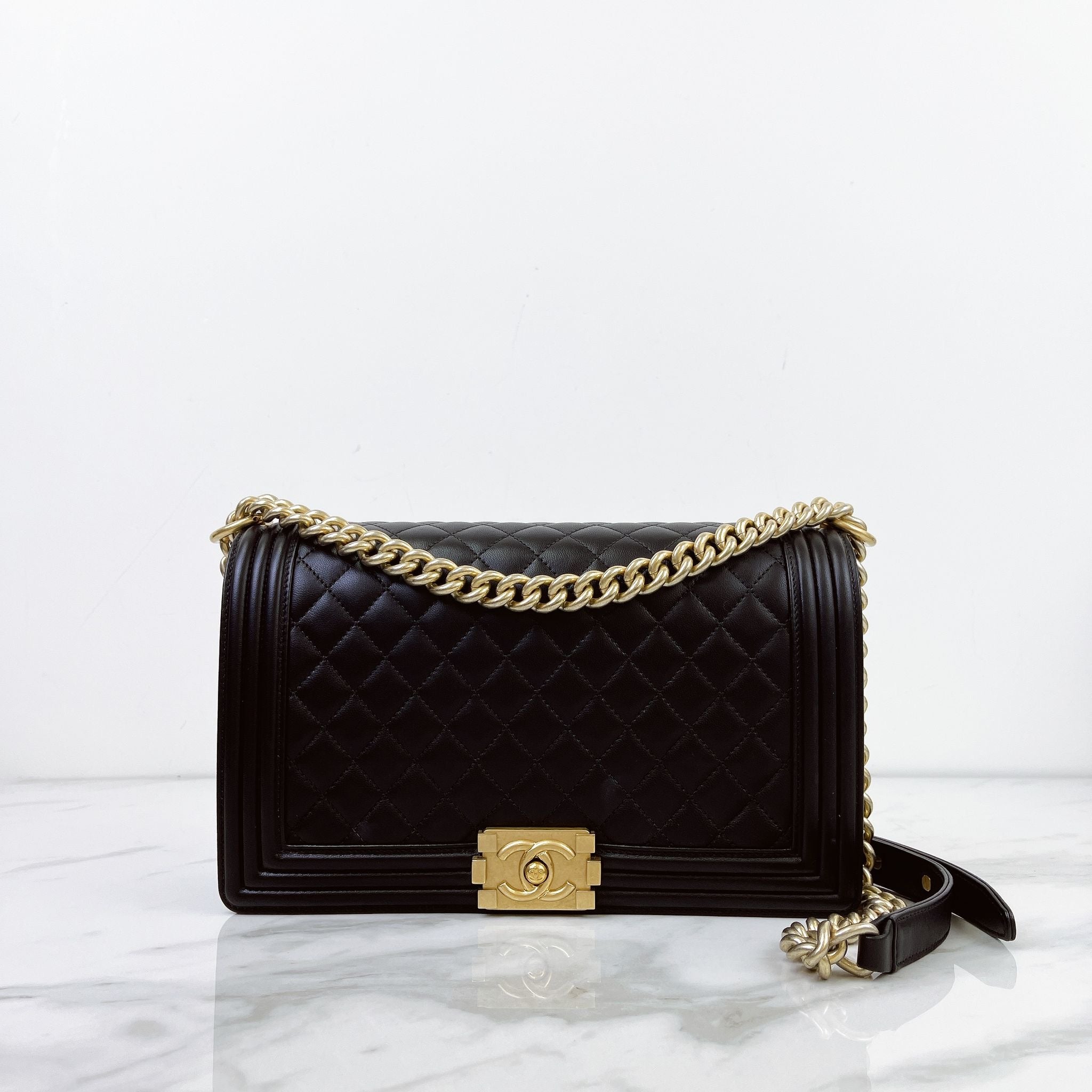 Chanel Leboy New Medium Black Diamond Quilted Lambskin Gold Hardware