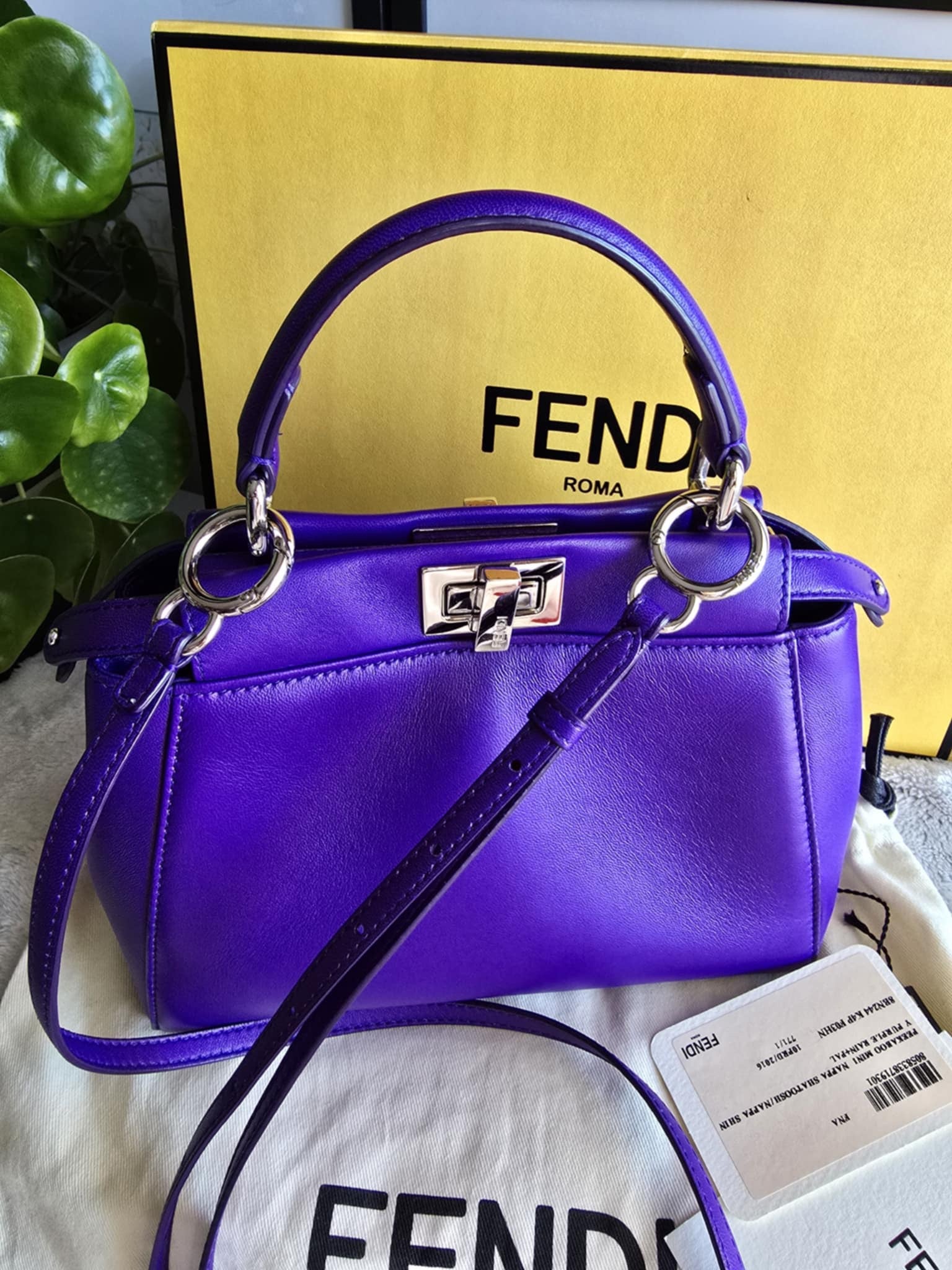 Fendi Peekaboo Mini Nappa Shahtoosh in Purple Rain Silver-tone Hardware