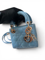 将图片加载到图库查看器，Christian Dior Lady Dior Micro Baby Blue, Gold-tone Hardware
