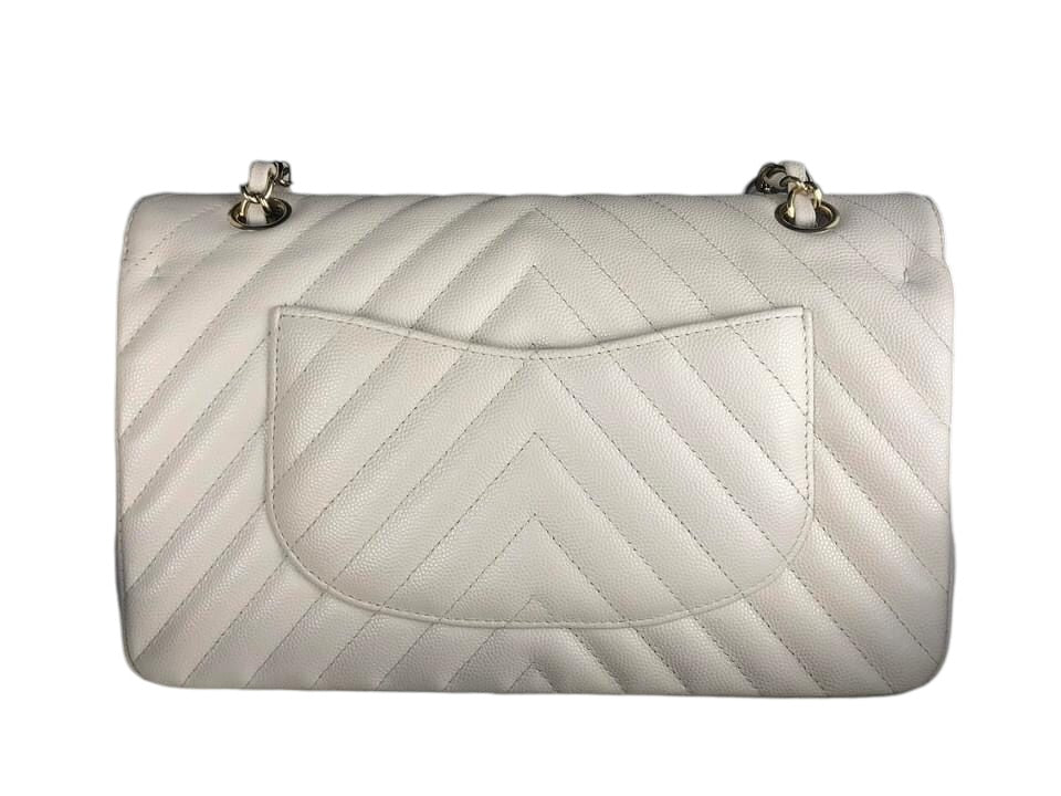 Chanel Timeless Classic Medium M/L Double Flap Ivory Chevron Caviar Gold Hardware