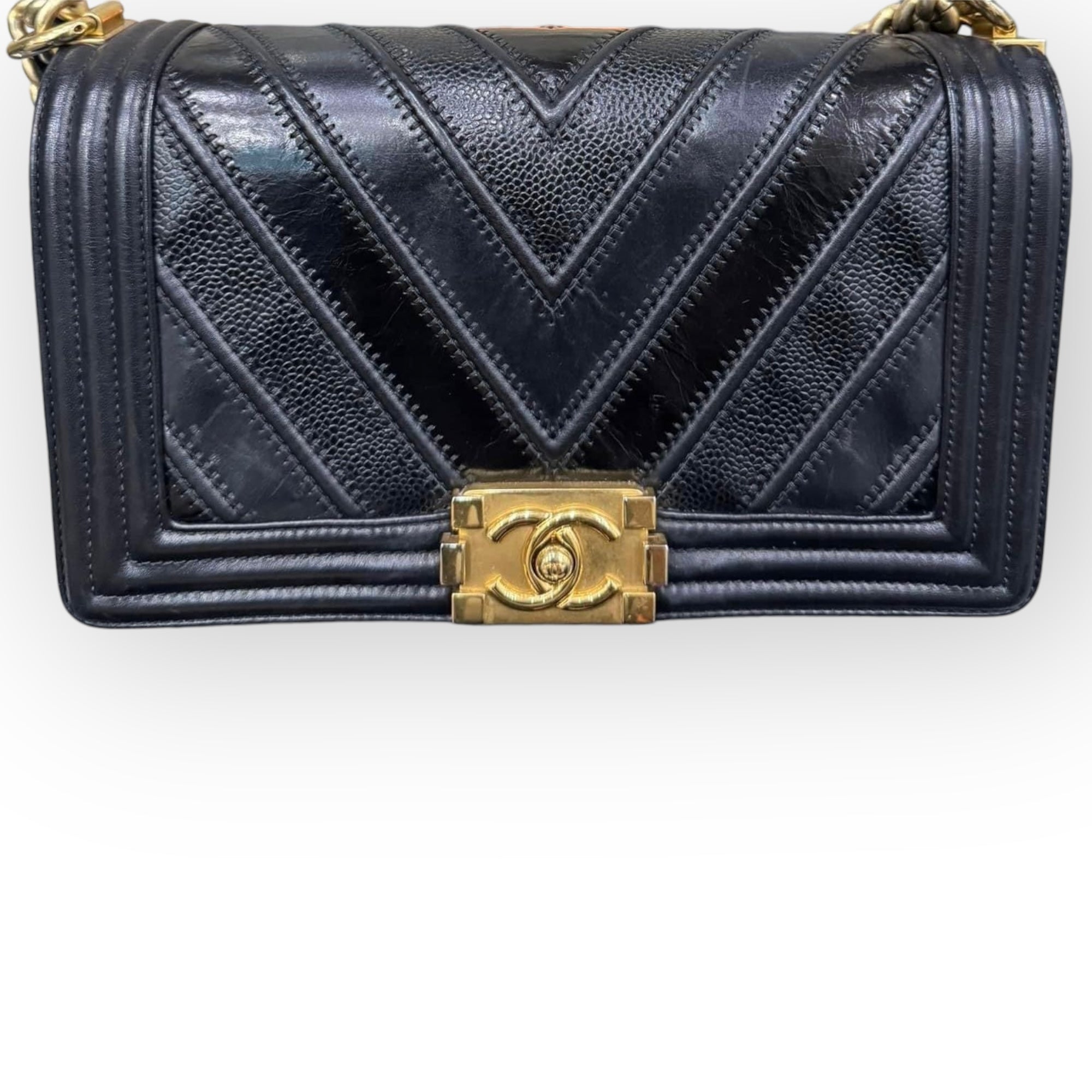 Chanel Leboy Old Medium Mixed Leather Chevron Gold-tone Hardware