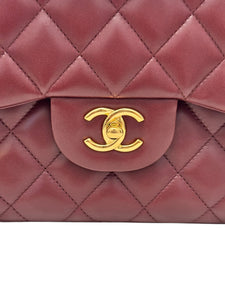 Chanel Timeless Classic Jumbo Burgundy Lambskin Gold-tone Hardware