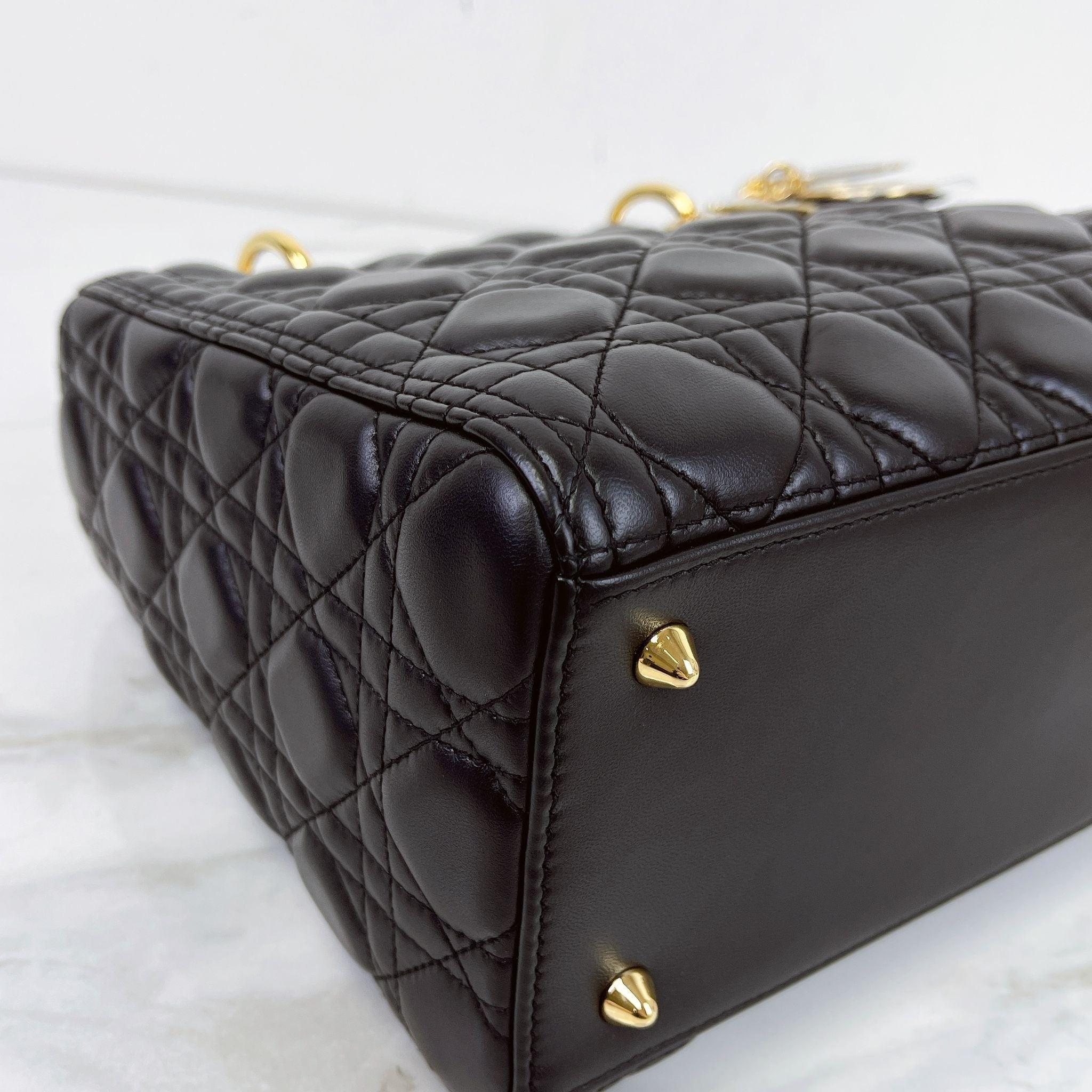 Christian Dior Lady Dior Medium, Black Lambskin Gold-tone Hardware