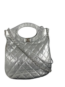 Chanel 31 Bag Silver Crumpled Calfskin Silver-tone Hardware