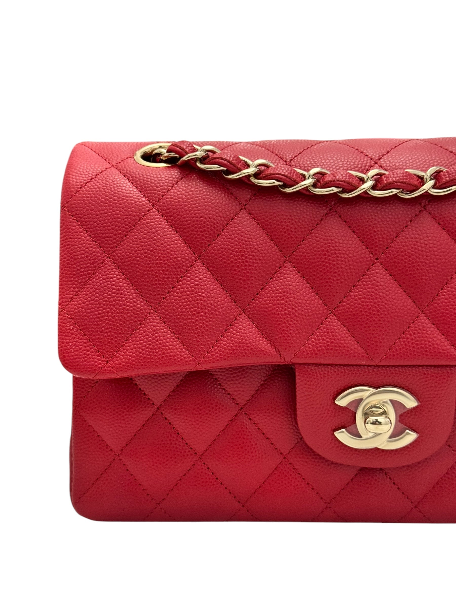 Chanel Timeless Classic Small 22P Red Caviar, Gold-tone Hardware