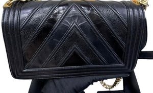 Chanel Leboy Old Medium Mixed Leather Navy Chevron Quilted Gold-tone Hardware