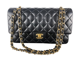 Chanel Timeless Classic Medium Double Flap Black Lambskin Gold Hardware