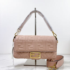 Fendi Medium Nappa FF 1974 Embossed Baguette Rose Pink, Gold-tone Hardware