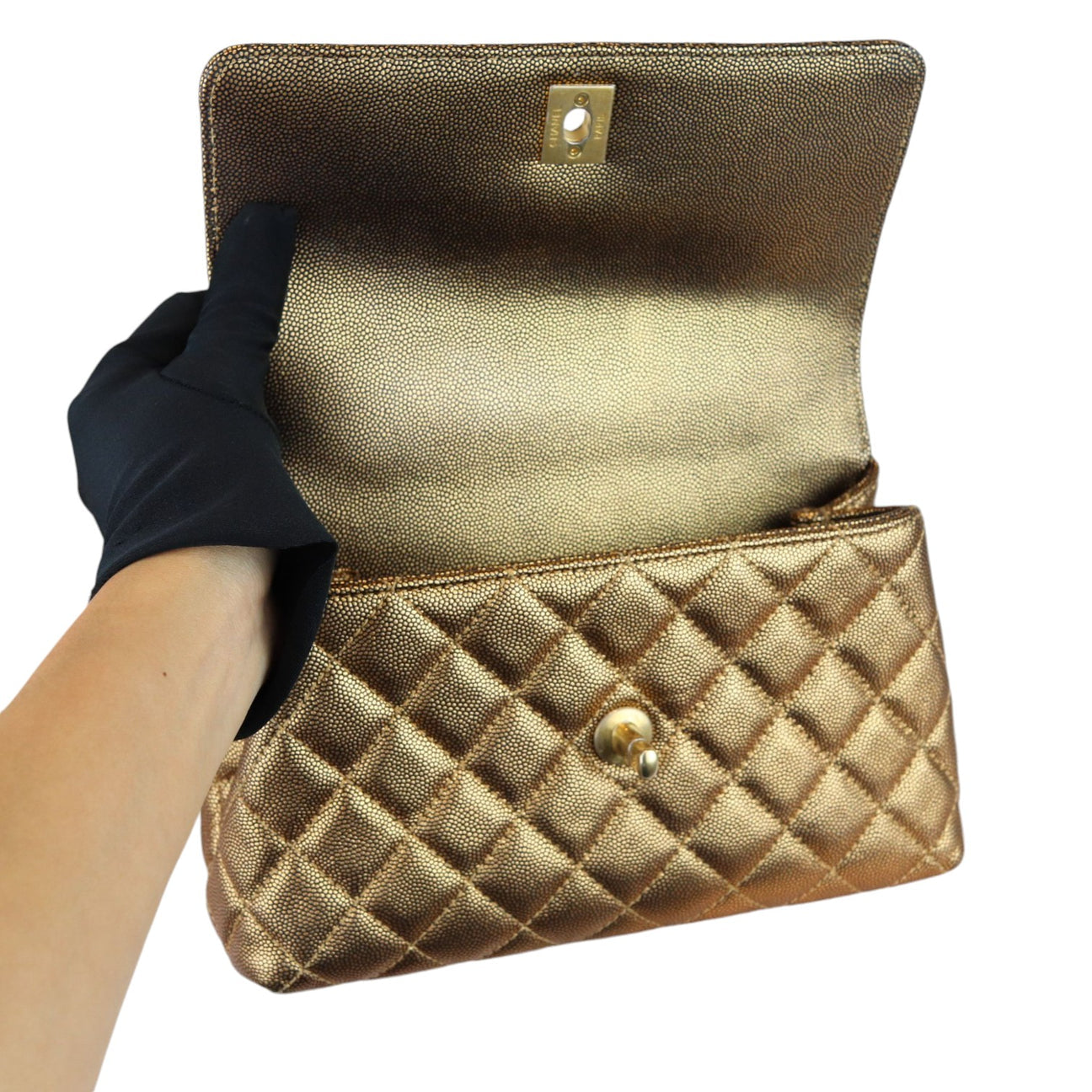 Chanel Coco Handle Mini Diamond Quilted Metallic Gold Caviar, Gold-Tone Hardware