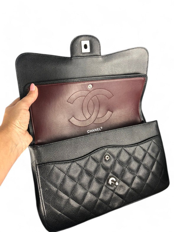 Chanel Timeless Classic Jumbo Black Caviar Silver-tone Hardware