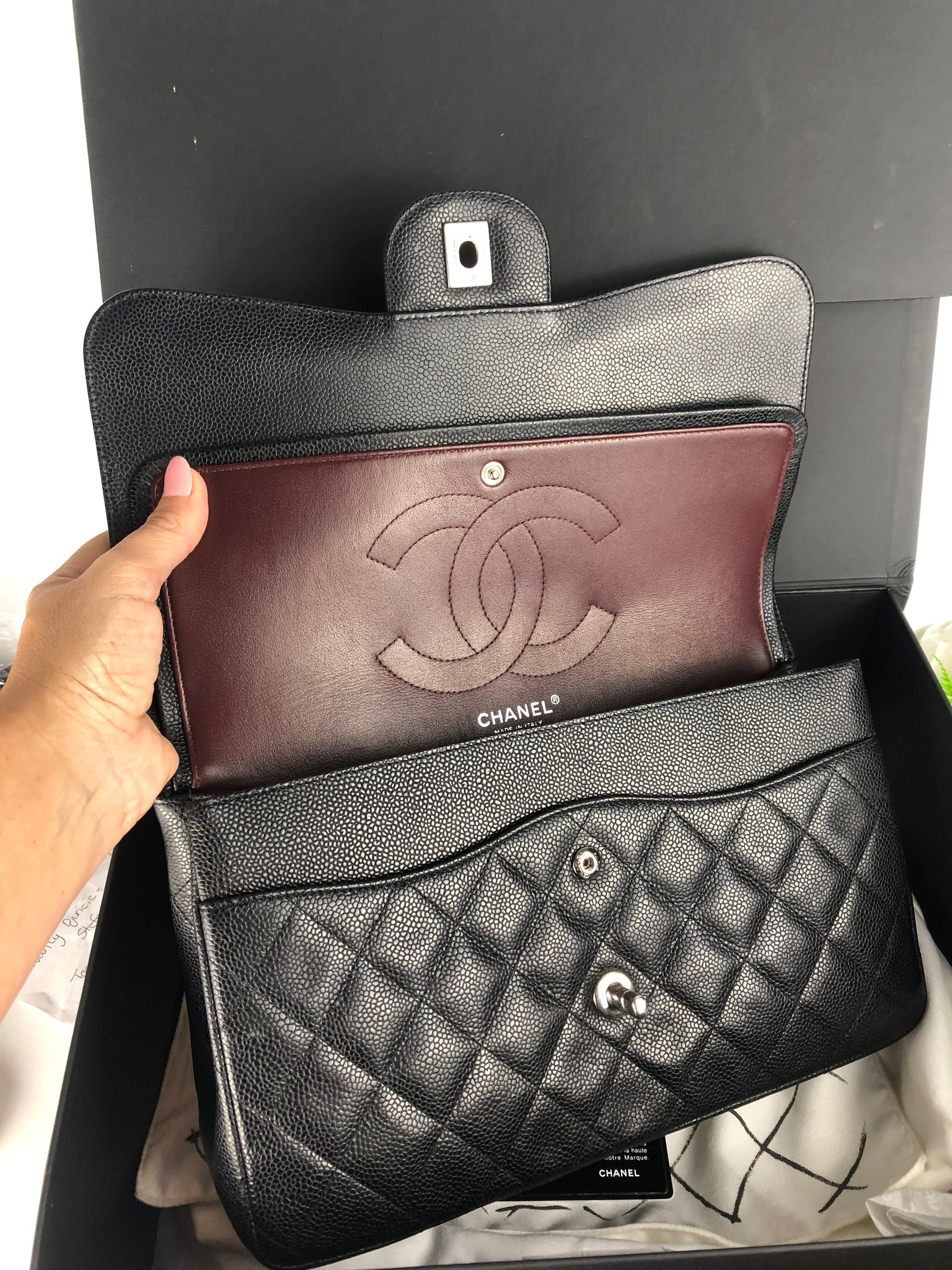 Chanel Timeless Classic Jumbo Black Caviar Silver-tone Hardware