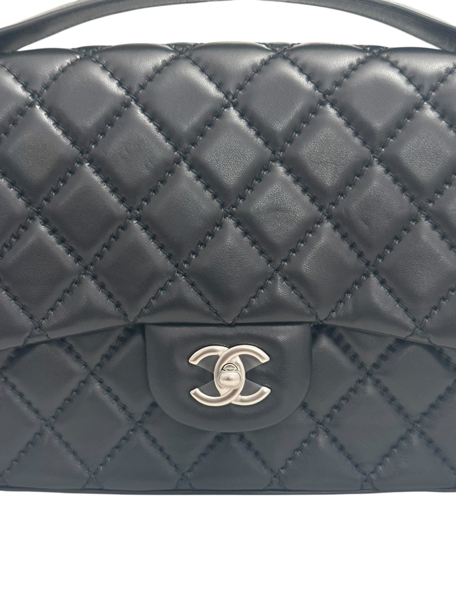Chanel Easy Carry Flap Bag Black Lambskin Silver-tone Hardware